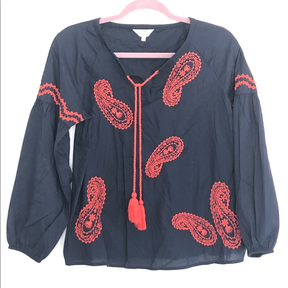 CROWN & IVY Embroidered Blue Red Blouse PS
